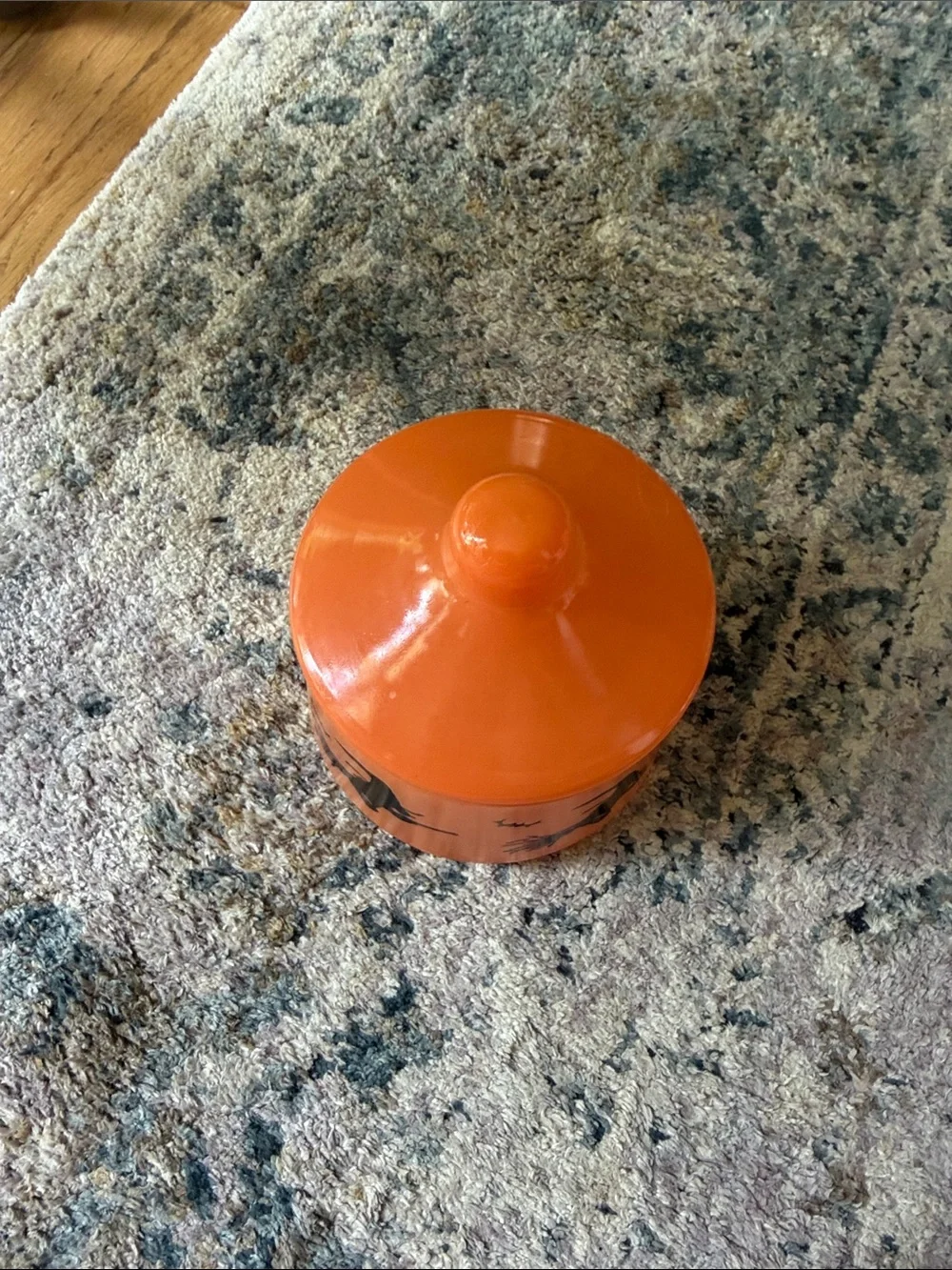 Vintage Indiana Glass Halloween Witch Bat Lidded Jar Candy Dish